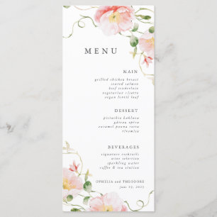 Wildflower Pink Watercolor Elegant Wedding Menu