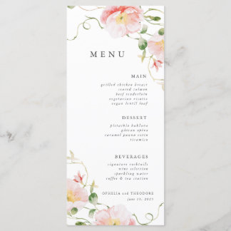 Wildflower Pink Watercolor Elegant Wedding Menu