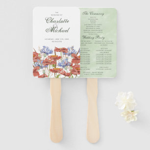Wildflower poppies cornflower wedding program hand fan