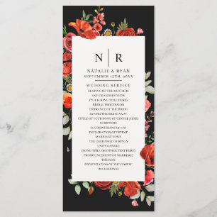 Wildflower Poppies Dark Monogram Wedding Programme