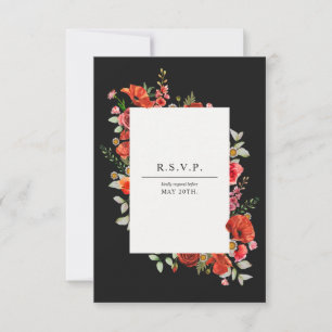 Wildflower Poppy Botanical Dark Wedding  RSVP Card
