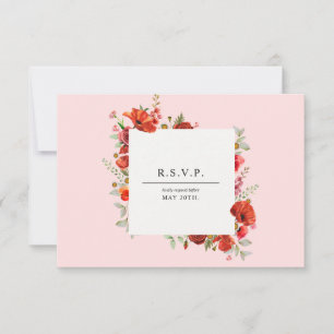 Wildflower Poppy Botanical Pink Wedding RSVP Card