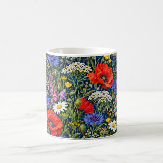 Wildflower Poppy Daisy and Bee Floral Mug