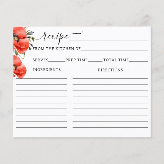 Wildflower poppy minimalist Bridal Shower recipe (Front)