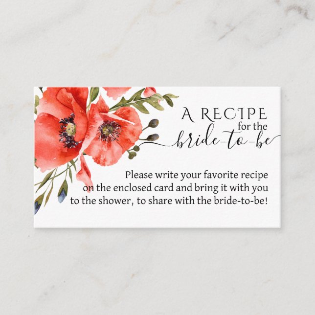 Wildflower poppy minimalist Bridal Shower recipe Enclosure Card (Front)