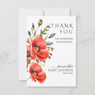 Wildflower poppy minimalist modern Baby Shower Thank You Card