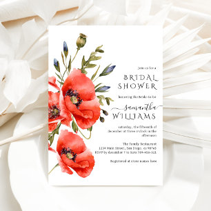 Wildflower poppy minimalist modern Bridal Shower Invitation