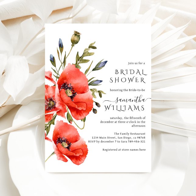 Wildflower poppy minimalist modern Bridal Shower Invitation (Creator Uploaded)