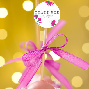 Wildflower poppy Pink Floral wedding Thank you  Classic Round Sticker