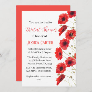 Wildflower Poppy Red Floral Bridal Shower  Invitation