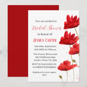 Wildflower Poppy Red Floral Bridal Shower  Invitation