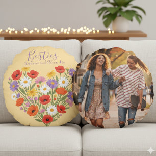 Wildflower Poppy Watercolor Bouquet Round Cushion