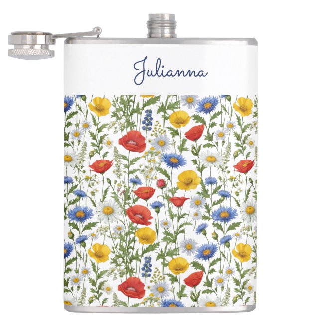 Wildflower Pretty Botanical Rustic Colourful Flora Hip Flask (Opened)
