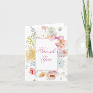 Wildflower Pretty Pink Bow Thank You  Note Card