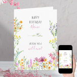 Wildflower Pretty Watercolor Wild One Birthday Card<br><div class="desc">Pretty wildflower birthday card which you can personalize inside and out. The design has a floral border of pretty wild flowers in pink lilac blue orange and yellow with a daisy divider and a matching bouquet on the back.</div>
