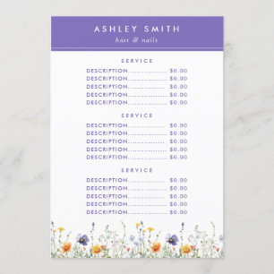 Wildflower Price Menu