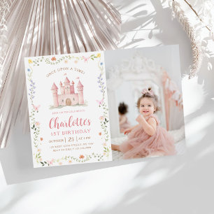 Wildflower Princess Castle 1st Birthday Photo Invitation
