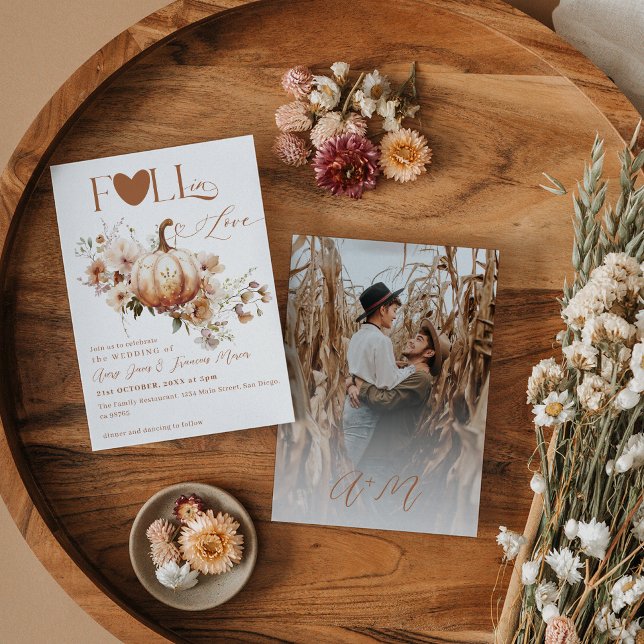 Wildflower & Pumpkin Boho Chic Fall Wedding Invitation (Creator Uploaded)