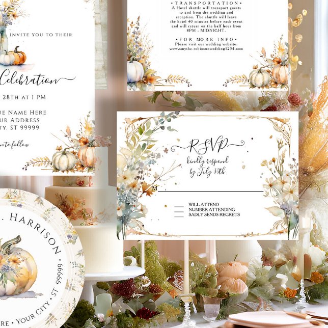 Wildflower Pumpkin Fall Autumn Leaves Wedding RSVP Card (Creator Uploaded)
