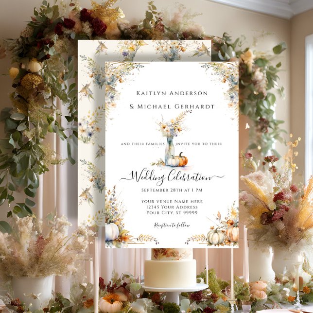 Wildflower Pumpkin Fall Foliage Floral Wedding Invitation (Creator Uploaded)