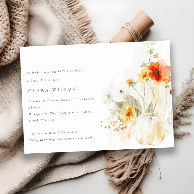 Wildflower Pumpkin Watercolor Bridal Shower Invitation (Creator Uploaded)