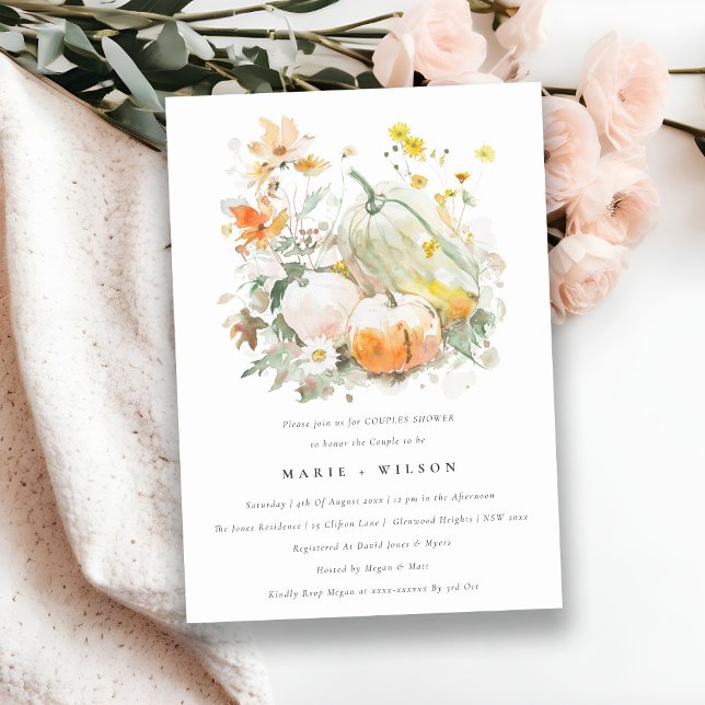 Wildflower Pumpkin Watercolor Couples Shower Invitation (Creator Uploaded)