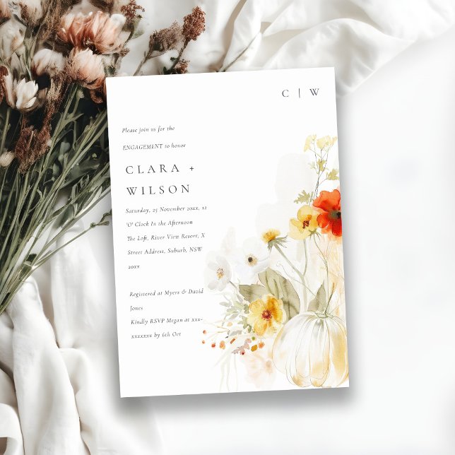 Wildflower Pumpkin Watercolor Engagement Invitation (Creator Uploaded)