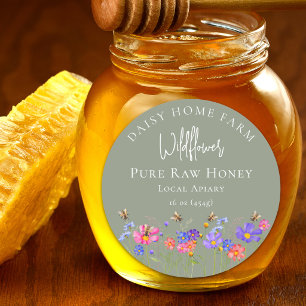 Wildflower Pure Raw Honey Jar Sage Green Classic Round Sticker