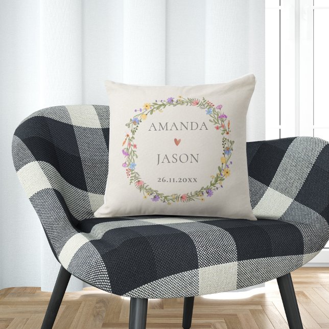 Wildflower Purple Blue Yellow Pink Wreath Floral Cushion (Creator Uploaded)