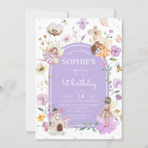 Wildflower Purple Fairy 1st Birthday Party Invitation