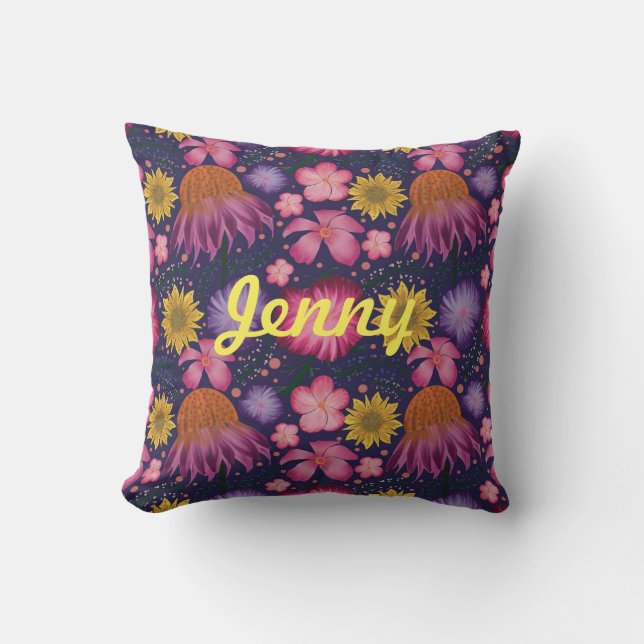 Wildflower Purple Floral Personalised Cushion (Front)