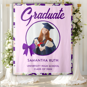 Wildflower Purple Gingham Bow Photo Grad Backdrop Tapestry