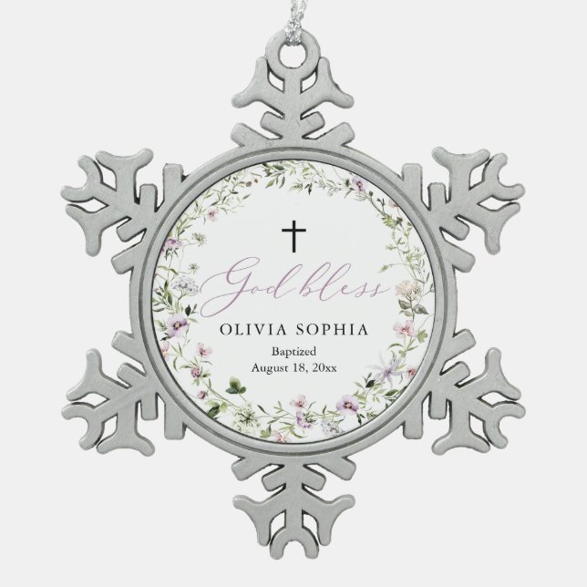Wildflower Purple Girl Baptism Snowflake Ornament (Front)
