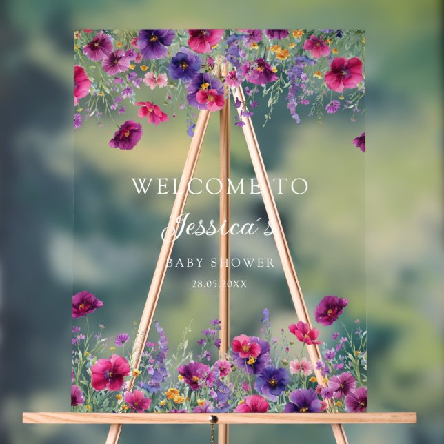 Wildflower, Purple-Pink-Flower Baby Shower Acrylic Sign (Neutral)