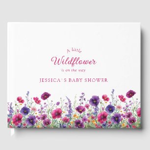 Wildflower, Purple-Pink-Flower Baby Shower Guest Book