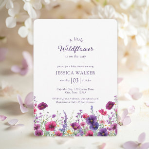 Wildflower, Purple-Pink-Flower Baby Shower Invitation
