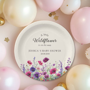 Wildflower, Purple-Pink-Flower Baby Shower Paper Plate