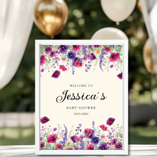 Wildflower, Purple-Pink-Flower Baby Shower Poster