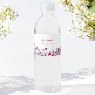 Wildflower, Purple-Pink-Flower Baby Shower  Water Bottle Label