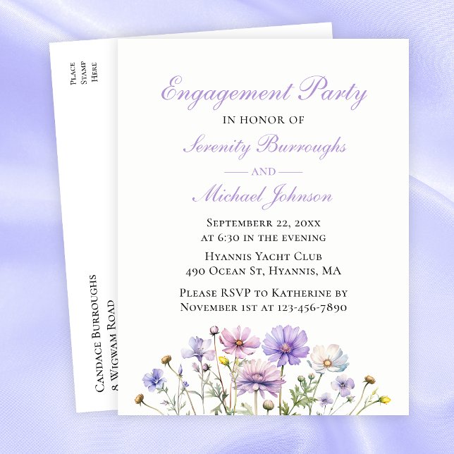Wildflower Purple Watercolor Floral Engagement  Invitation Postcard (Creator Uploaded)