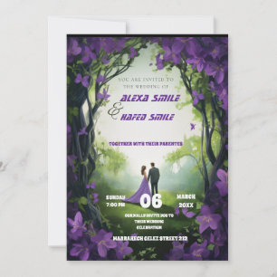 Wildflower purple Wedding Invitation, Pretty Wed Invitation