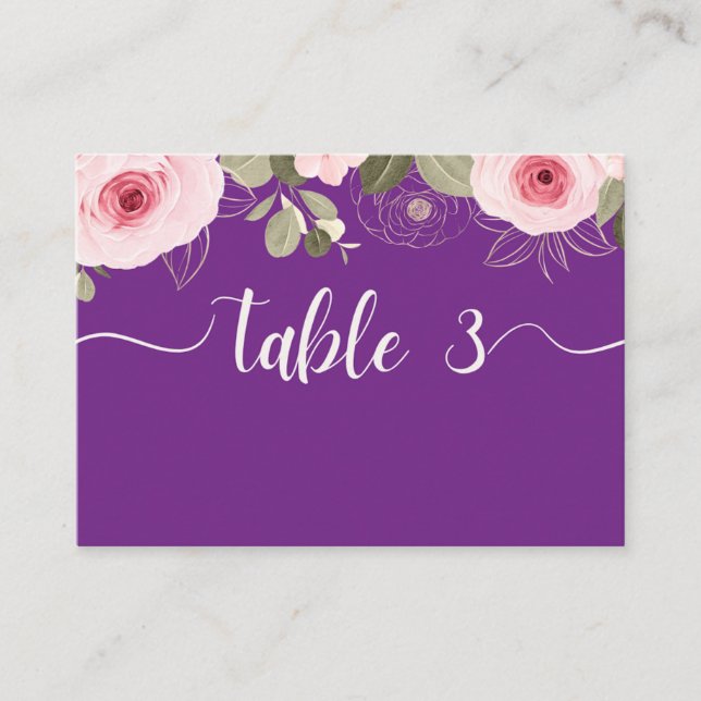 Wildflower purple wedding place card (Front)