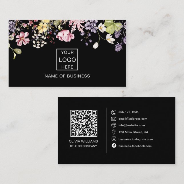 Wildflower QR Code Social Media Icon Business Card (Front/Back)