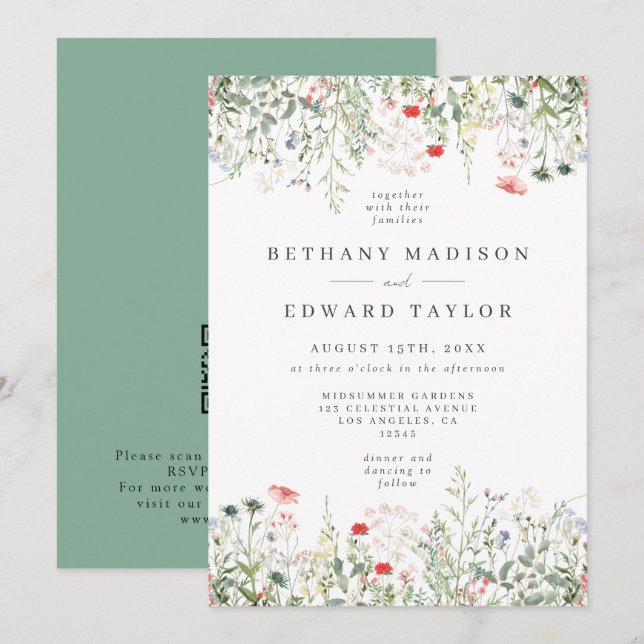Wildflower QR Code Wedding Invitation (Front/Back)