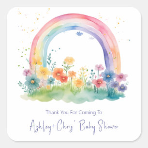 Wildflower Rainbow Baby Girl Shower Square Sticker