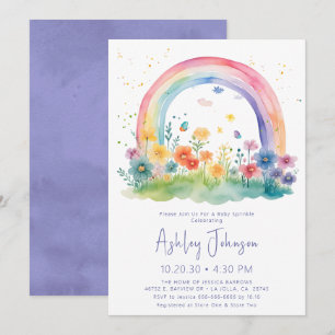 Wildflower Rainbow Baby Girl Sprinkle Invitation