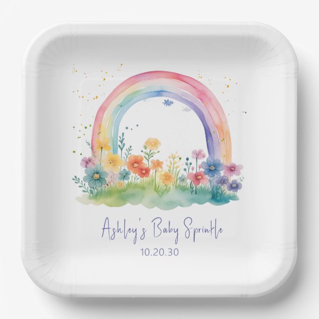 Wildflower Rainbow Baby Girl Sprinkle Paper Plate (Front)