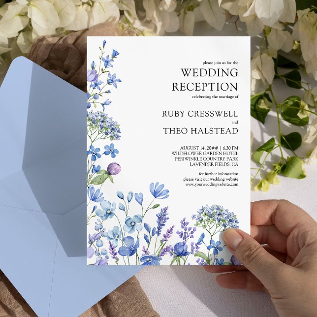 Wildflower Reception Only Lilac Periwinkle Wedding Invitation (Floral Wedding Reception Invitation from my Lilac + Periwinkle Wildflower Wedding Collection)