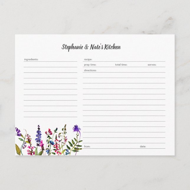 Wildflower Recipe Card template (Front)