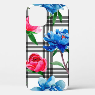 Wildflower red and blue peonies flowers pattern in iPhone 12 case